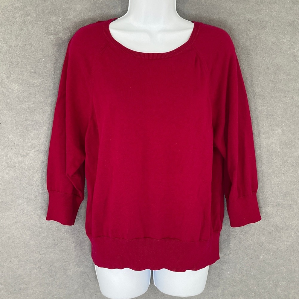 Talbots Sweater Womens XL Red 3/4 Sleeve Pullover Crew Neck Lightweight Knit